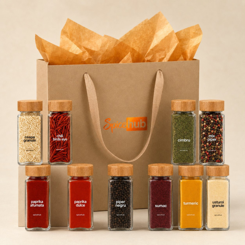 Set Cadou Premium 10 Borcane Sticla Condimente Esentiale SpiceHub